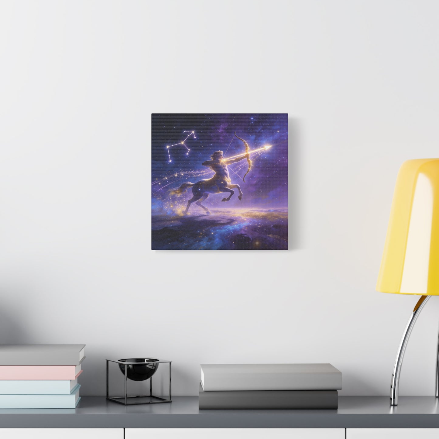 Sagittarius Zodiac Canvas Wall Art - Celestial Centaur Archer Constellation Print, Purple Galaxy Night Sky, Mythic Astrology Decor, Modern Bedroom Accent, Office Decoration - Living Room Wall Decor
