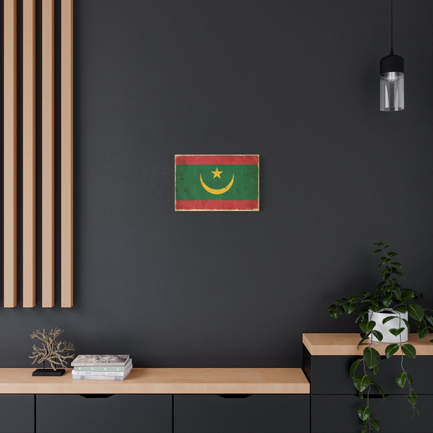 Mauritania Flag Canvas Wall Art - Vintage Crescent Star Country Print - Distressed Green Red Gold Design - Cultural Pride Decor For Living Room - Bedroom Home Decoration - Living Room Wall Decor
