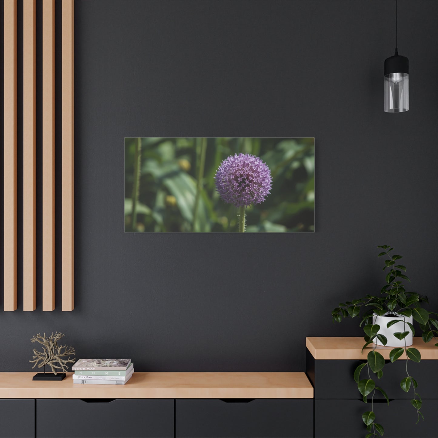 Purple Allium Flower Canvas Wall Art - Botanical Art Print, Soft Focus Garden Bloom - Matte Cotton Art Print - Contemporary Floral Style - Bedroom Wall Decor, Spa Wall Accent - Ready to Hang