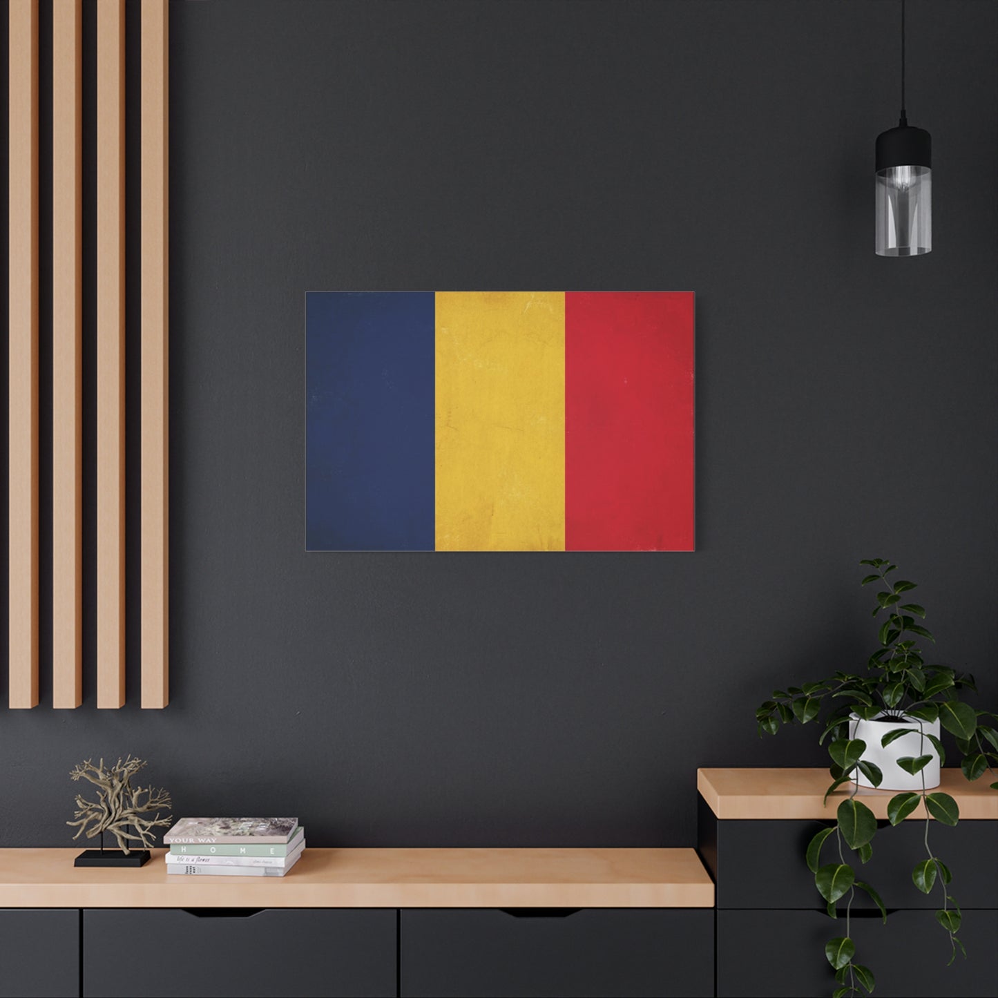 Romania Flag Canvas Wall Art - Vintage Tricolor Country Print, Blue Yellow Red Patriotic Decor - Minimalist Textured Artwork - Living Room Wall Decor - Bedroom Home Decoration - Modern Farmhouse Style