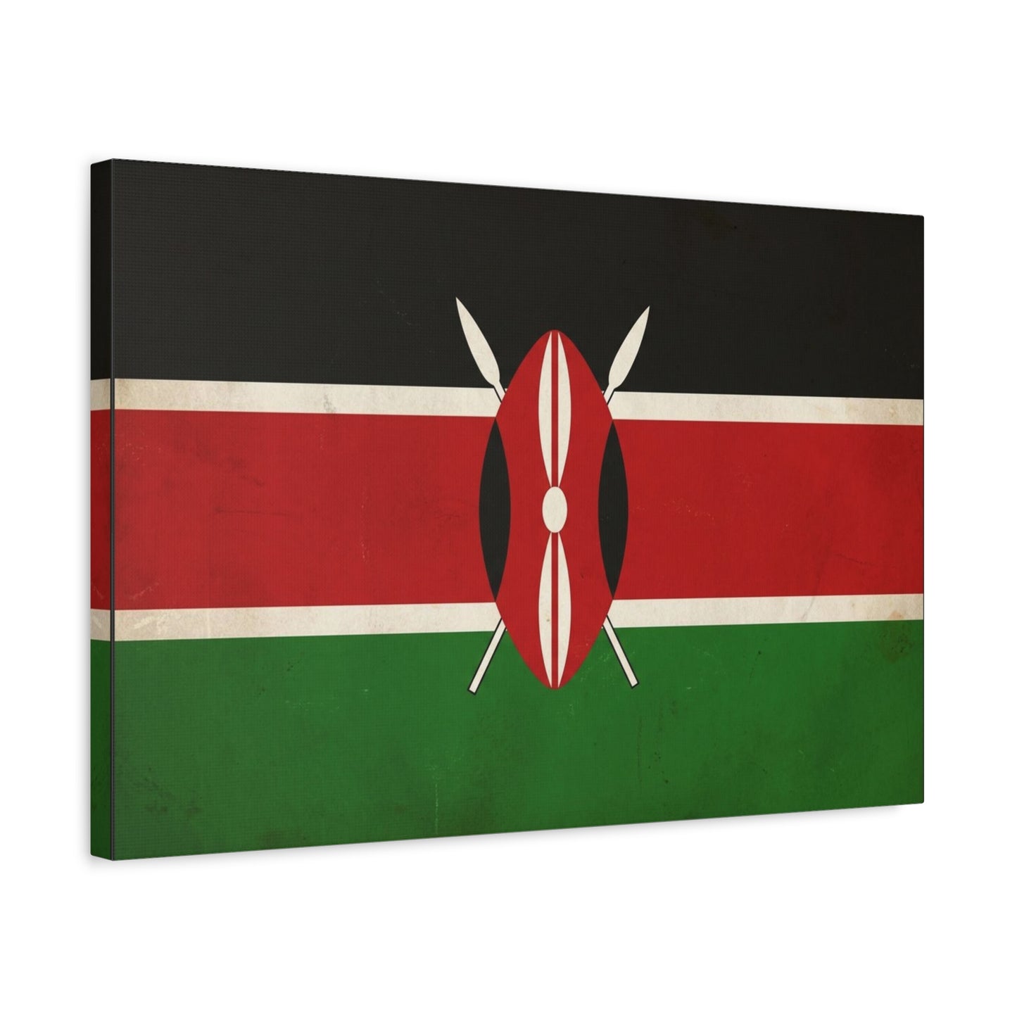 Kenya Flag Canvas Wall Art - Vintage Kenyan Flag Print, Patriotic Red Black Green Decor - Matte Cotton Artwork - Living Room Wall Decor, Office Art, Dorm Home Accent - Bedroom Home Decoration