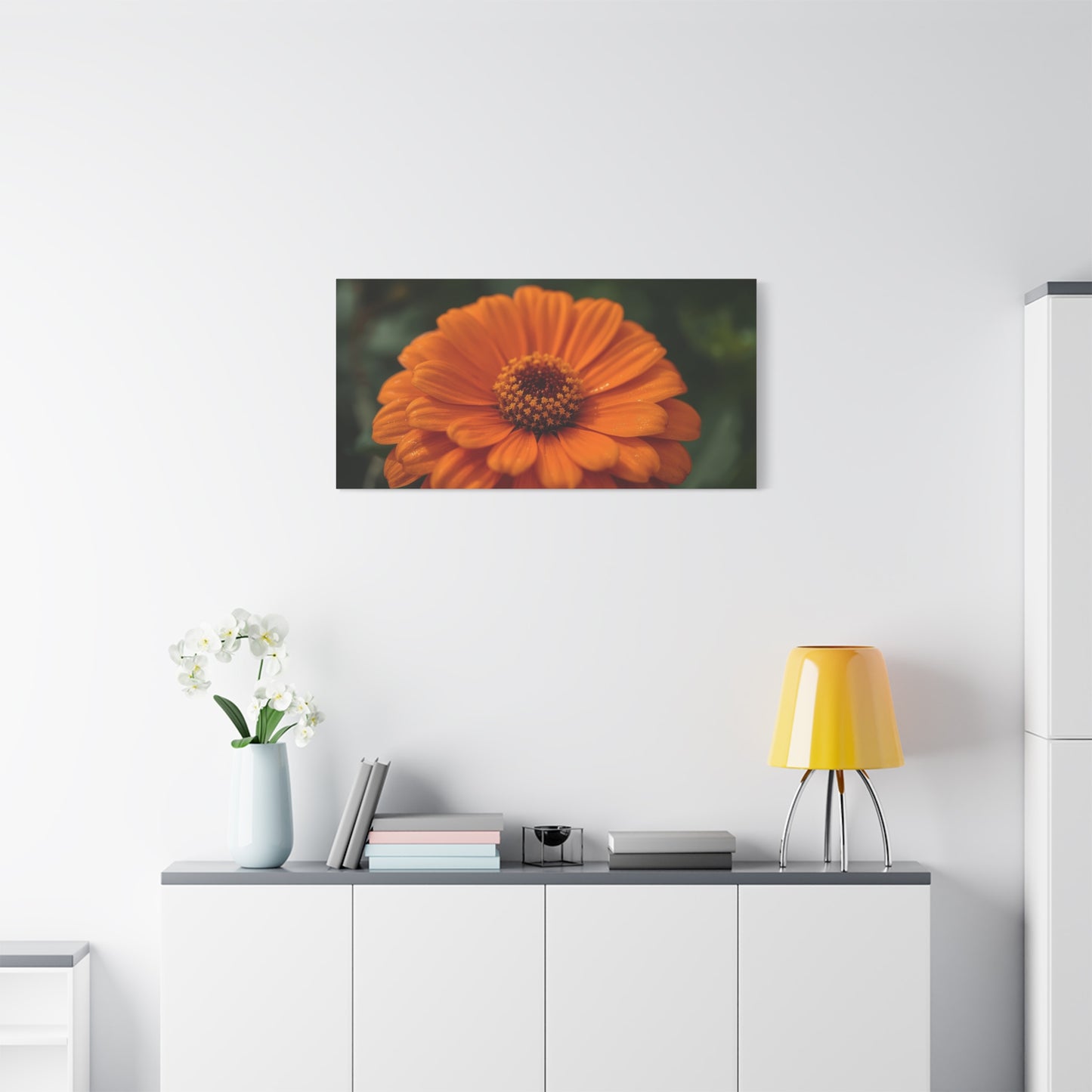 Orange Daisy Flower Canvas Wall Art - Botanical Macro Floral Art Print - Matte Cotton Canvas, Contemporary Nature Wall Decor - Bedroom Home Decoration, Living Room Accent - Ready to Hang