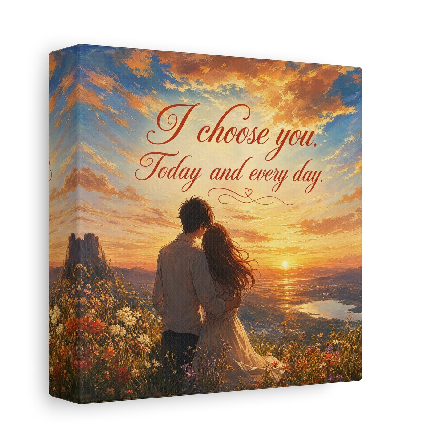 "I Choose You. Today And Every Day." Romantic Couple Canvas Wall Art - Sunset Love Quote Print, Golden Sky Landscape, Bedroom Wall Decor, Living Room Home Decoration - Ready to Hang - Ready to Hang