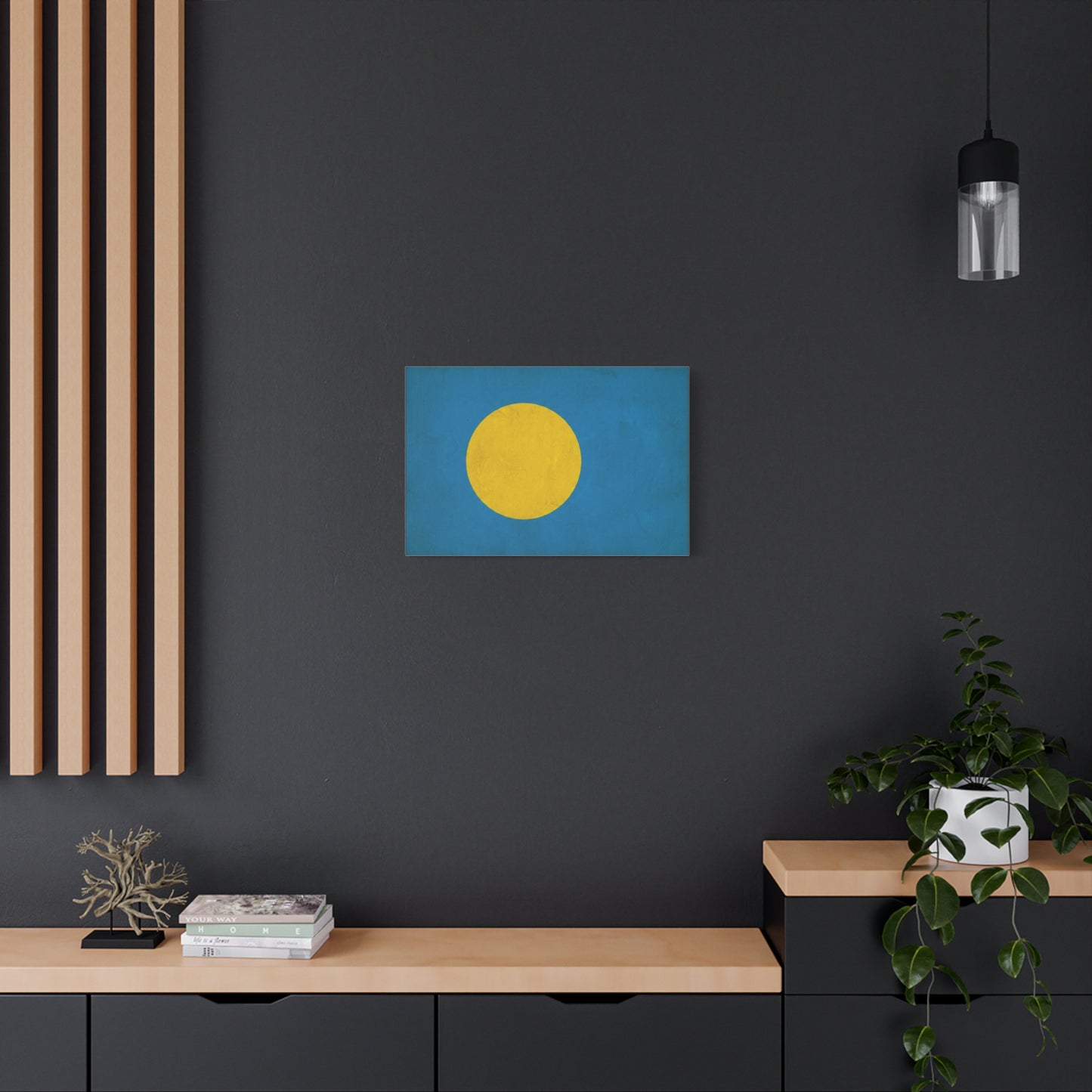 Palau Flag Canvas Wall Art - Blue Field With Golden Yellow Disc - Minimalist Tropical Island Print - Modern Living Room Wall Decor, Bedroom Home Decoration, Office Accent - Bedroom Home Decoration