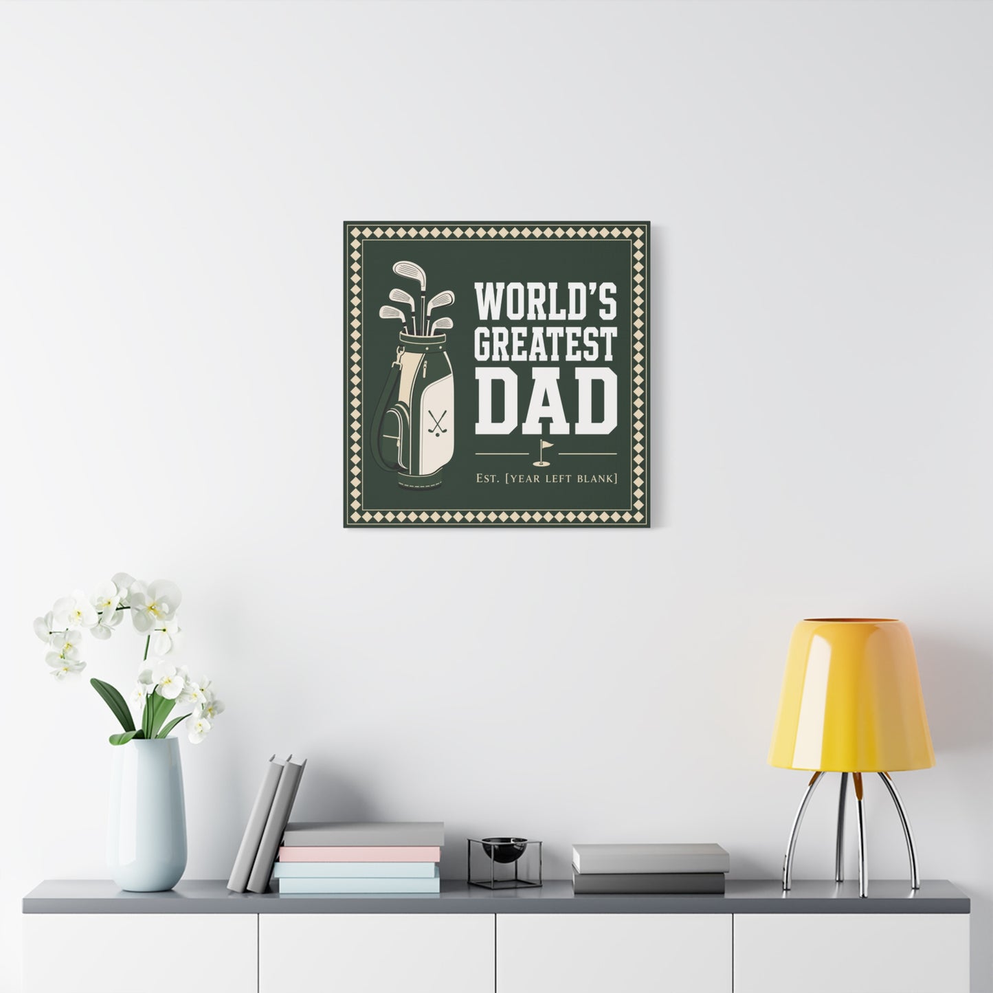 "World's Greatest Dad" Golf Canvas Wall Art - Personalized Father Quote Print, Green Vintage Sports Decor - Typography Illustration - Office Wall Decor - Ready to Hang - Bedroom Home Decoration