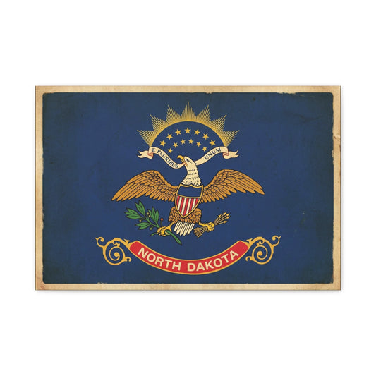 North Dakota Flag Canvas Wall Art - E Pluribus Unum Vintage State Banner Print - Patriotic Blue Eagle Emblem Decor - Rustic Americana Style - Ready to Hang - Living Room Wall Decor - Ready to Hang