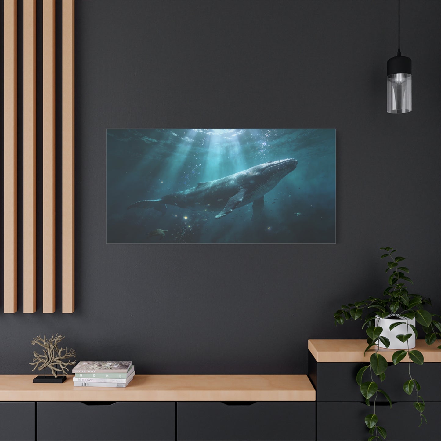 Humpback Whale Canvas Wall Art - Underwater Ocean Scene, Blue Marine Wildlife Decor - Matte Cotton Art Print, Contemporary Coastal Style - Living Room Wall Decor, Bedroom Accent - Ready to Hang