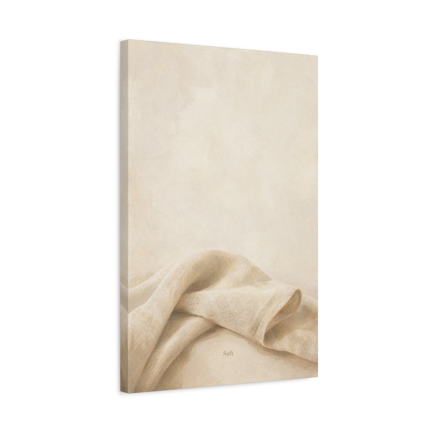 "Soft" Neutral Fabric Canvas Wall Art - Beige Linen Drapery Print, Minimalist Contemporary Decor - Cotton Art Print For Bedroom Living Room, Japandi Wall Decor Home Decoration - Modern Farmhouse Style