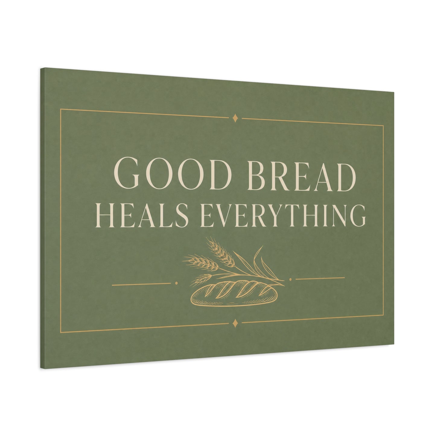 "Good Bread Heals Everything" Canvas Wall Art - Vintage Bread Quote Print, Sage Green Typography, Rustic Farmhouse Style - Ready to Hang - Deli Wall Decor - Sandwich Shop Sign - Diner Decor
