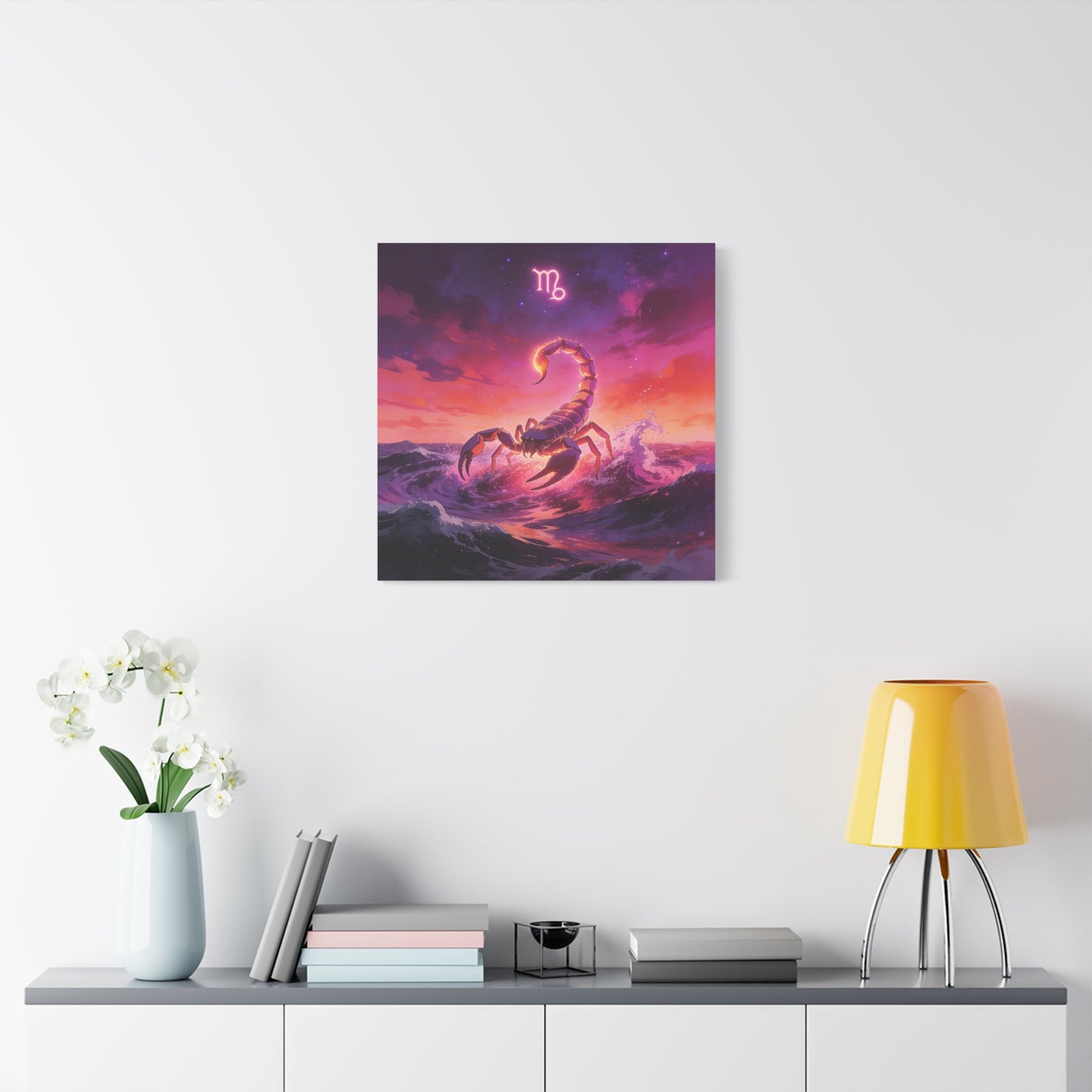 Scorpio Zodiac Canvas Wall Art - Glowing Scorpion Ocean Illustration, Celestial Astrology Print - Matte Cotton Canvas - Modern Fantasy Style - Bedroom Wall Decor, Home Office Accent - Ready to Hang