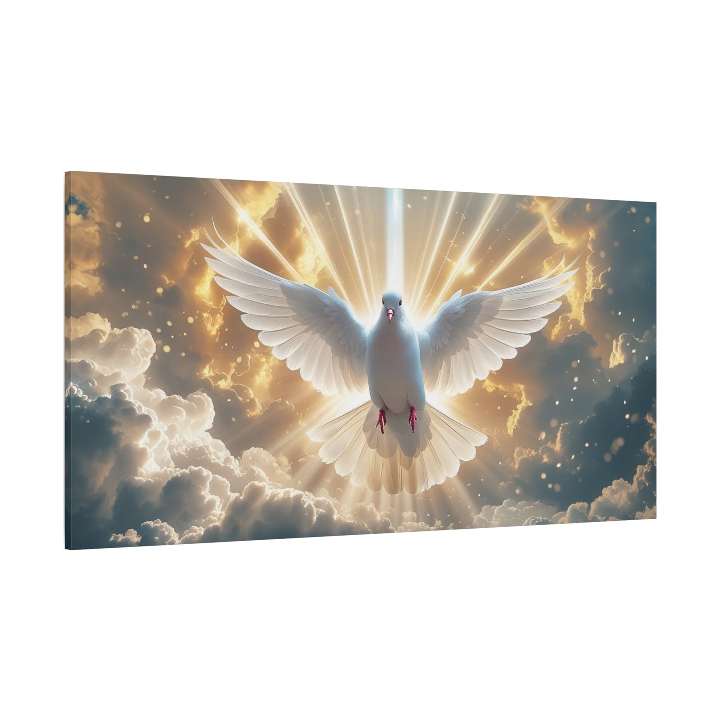 White Dove Canvas Wall Art - Holy Spirit Bird In Glowing Clouds, Radiant Sky Canvas Print - Golden Light Religious Decor - Living Room Home Decoration, Meditation Space Accent - Living Room Wall Decor