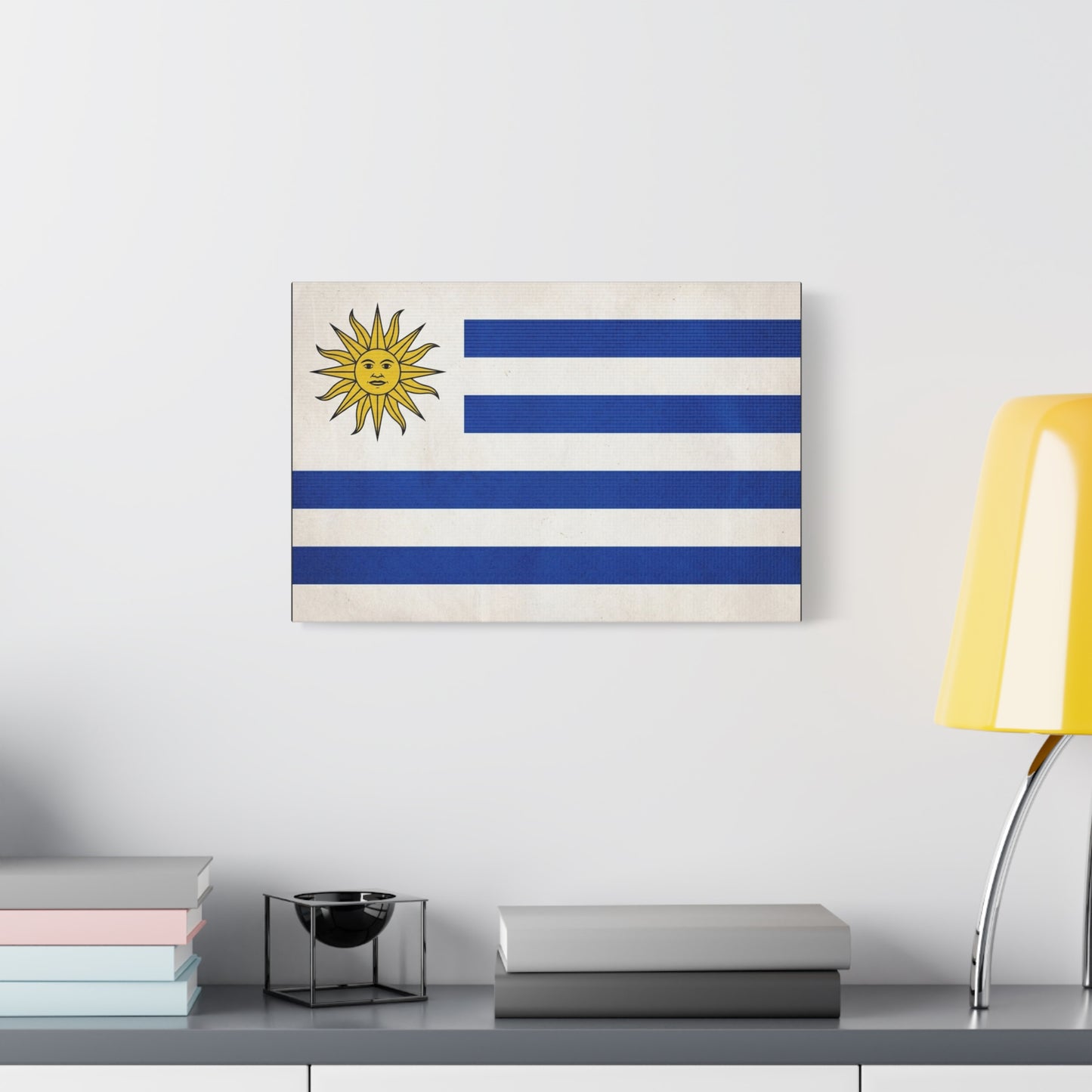 Uruguay Flag Canvas Wall Art - Blue White Stripes Sun Of May Patriotic Print - Vintage National Pride Decor - Living Room Wall Decor, Bedroom Home Decoration - Bedroom Home Decoration - Ready to Hang
