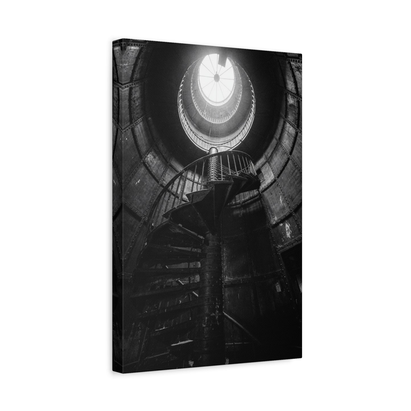 Black And White Spiral Staircase Canvas Wall Art - Architectural Art Print, Industrial Contemporary Style, Moody Home Decor, Home Office Wall Art, Living Room Accent - Modern Farmhouse Style