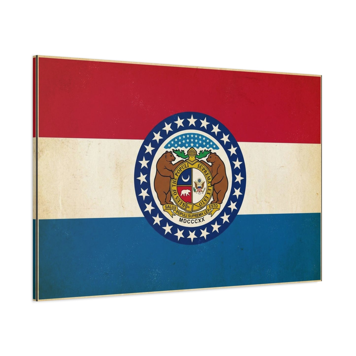 Missouri State Flag Canvas Wall Art - Vintage Red White Blue Bear Seal Print - Patriotic Americana Decor - Living Room Wall Decor, Office Art - Ready to Hang - Bedroom Home Decoration - Ready to Hang