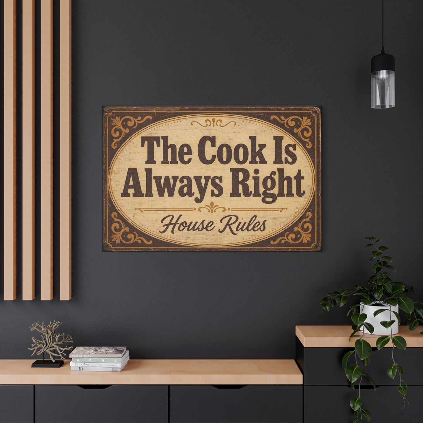 "The Cook Is Always Right" Canvas Wall Art - Vintage Kitchen Sign, House Rules Typography Print - Rustic Farmhouse Style, Dining Room Wall Decor, Kitchen Home Decoration - Bedroom Home Decoration