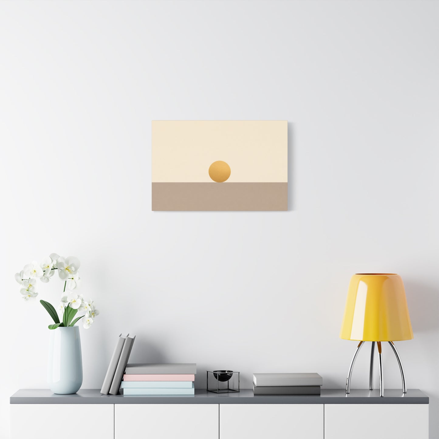 Minimalist Sun Horizon Canvas Wall Art - Abstract Geometric Desert Landscape Print - Neutral Beige And Gold - Contemporary Living Room Decor, Bedroom Home Decoration, Office Accent - Office Wall Art