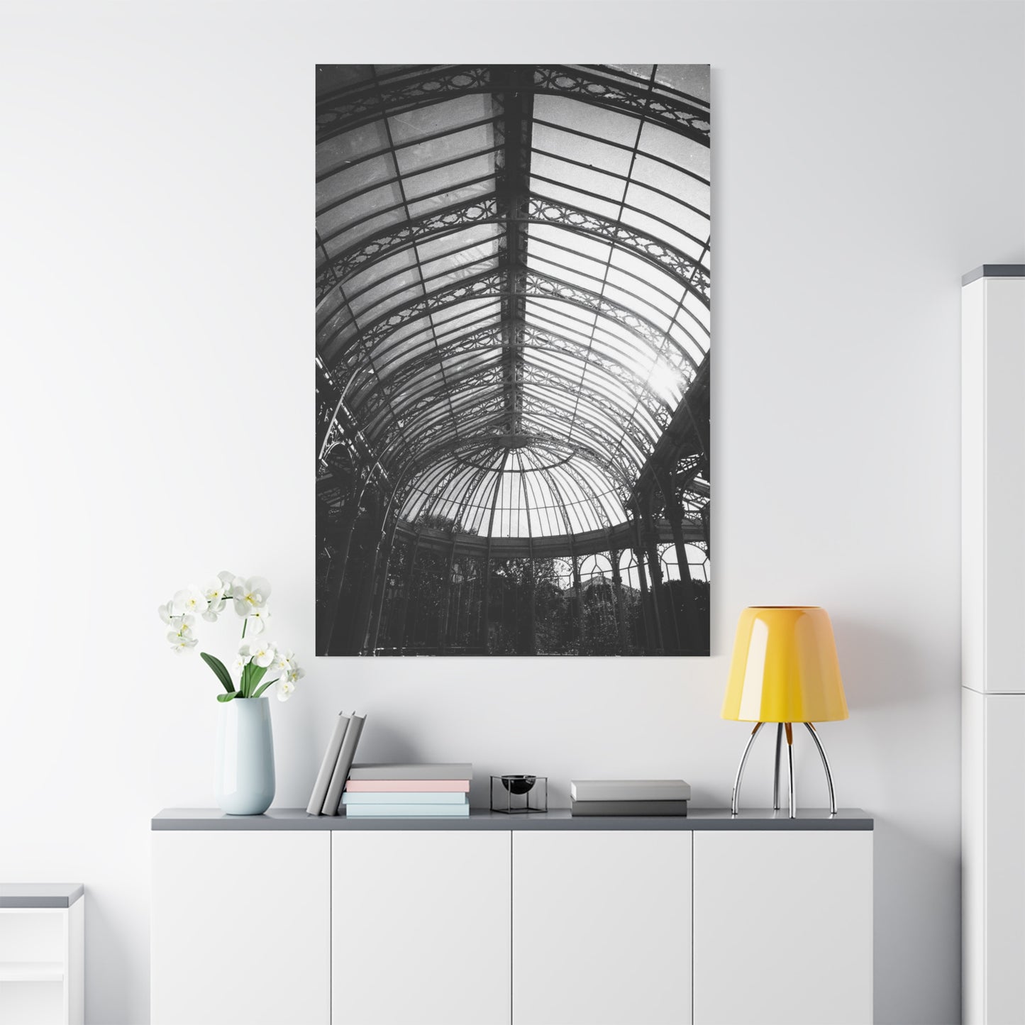 Black And White Glass Conservatory Canvas Wall Art - Architectural Art Print, Vintage Iron Pavilion Roof, Modern Minimalist Decor - Living Room Wall Decor, Office Art - Bedroom Home Decoration