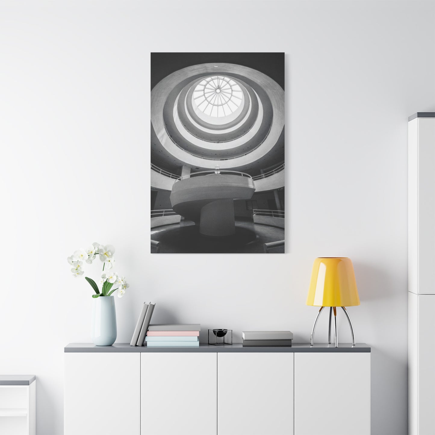 Black And White Spiral Rotunda Canvas Wall Art - Architectural Art Print, Modern Minimalist Interior Decor - Matte Cotton Artwork - Living Room Office Wall Decor - Bedroom Home Decoration