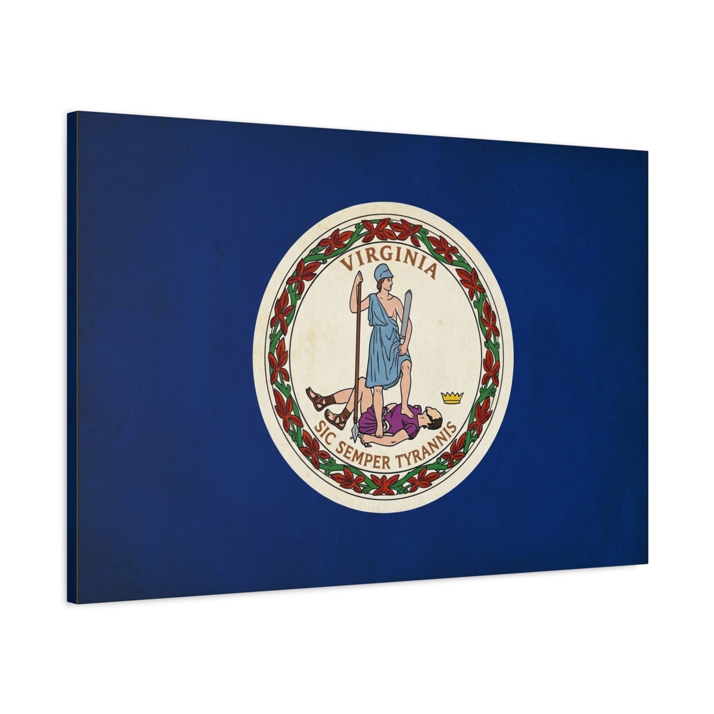 "Virginia" "Sic Semper Tyrannis" State Flag Canvas Wall Art - Vintage Commonwealth Seal Print, Blue Banner Decor, Patriotic Heritage Style, Living Room Wall Decor, Office Accent - Ready to Hang