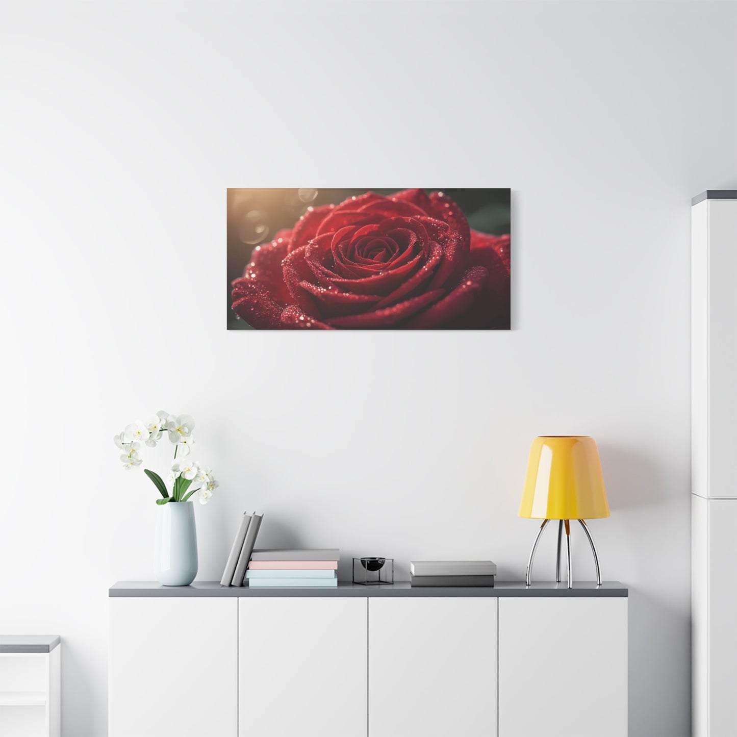Red Rose Canvas Wall Art - Dew Kissed Floral Macro Art Print, Romantic Botanical Home Decor, Matte Finish Canvas, Bedroom Wall Accent, Living Room Decoration - Bedroom Home Decoration