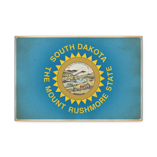 "South Dakota The Mount Rushmore State" Flag Canvas Wall Art - Vintage State Pride Decor, Blue Banner Print, Rustic Americana Style, Living Room Wall Decor, Office Art - Bedroom Home Decoration