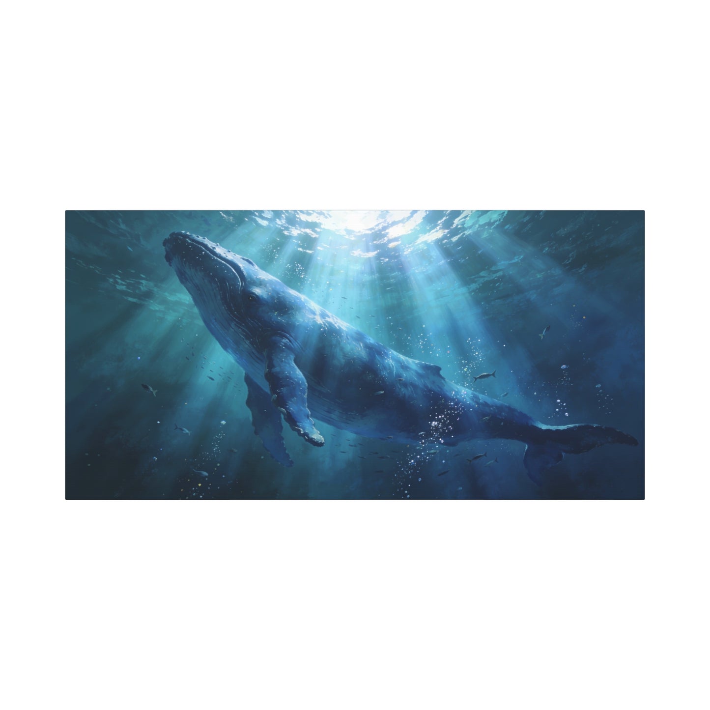 Humpback Whale Canvas Wall Art - Underwater Ocean Wildlife Scene, Blue Marine Decor - Matte Cotton Art Print - Contemporary Coastal Style - Living Room Wall Decor Bedroom Decoration - Ready to Hang