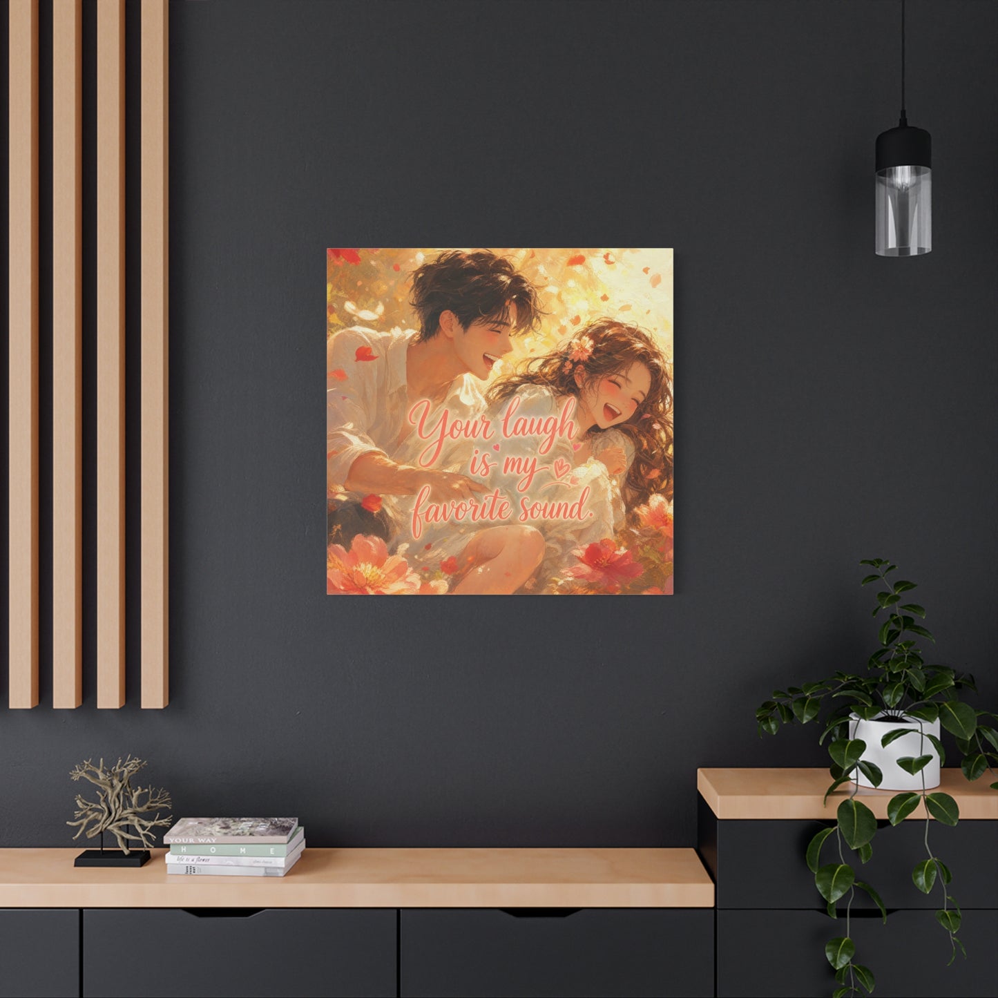"Your Laugh Is My Favorite Sound" Romantic Couple Canvas Wall Art - Floral Love Quote Print - Warm Golden Painterly Style - Bedroom Wall Decor, Living Room Home Decoration - Bedroom Home Decoration