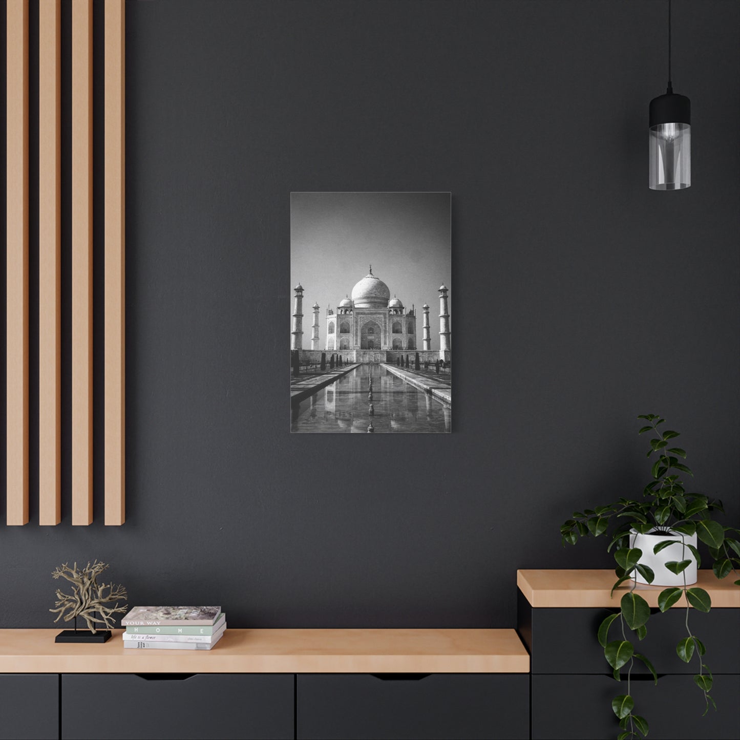 Taj Mahal Canvas Wall Art - Black And White Architectural Art Print - Monochrome Travel Landmark Decor - Contemporary Style - Living Room Wall Decor, Office Art - Bedroom Home Decoration