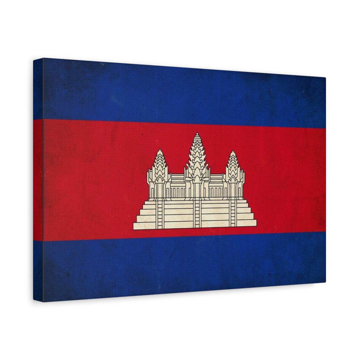 Cambodia Flag Canvas Wall Art - Khmer Temple Emblem Patriotic Print, Vintage National Decor - Textured Red Blue Banner Style - Living Room Wall Decor - Bedroom Home Decoration - Modern Farmhouse Style