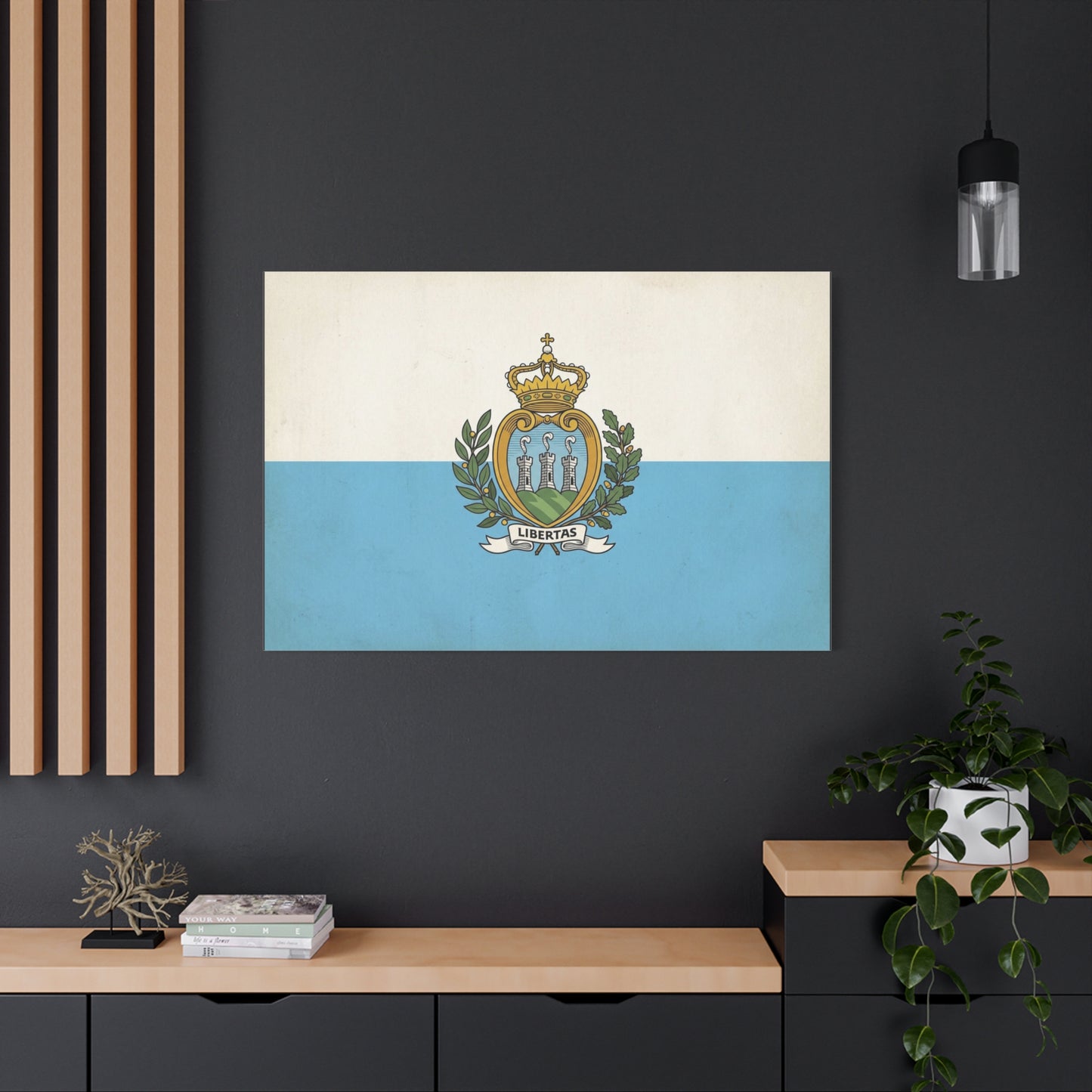 "Libertas" San Marino Flag Canvas Wall Art - Vintage Republic Crest Print, Blue White Heraldic Decor - Traditional Patriotic Style - Living Room Wall Decor - Bedroom Home Decoration - Ready to Hang