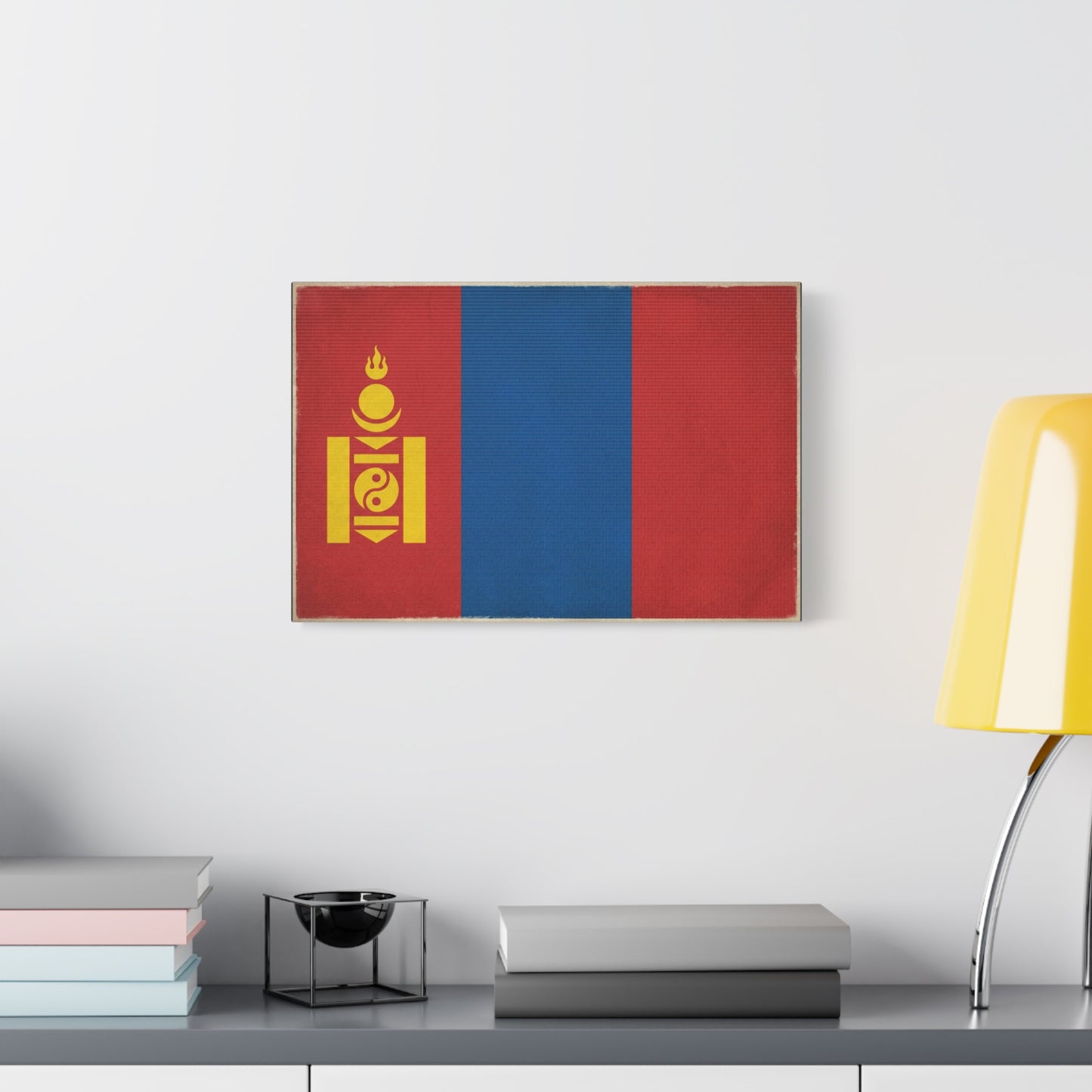 Mongolia Flag Canvas Wall Art - Vintage Mongolian Banner Print, Red Blue Soyombo Design - Patriotic Traditional Style - Living Room Wall Decor, Office Art - Bedroom Home Decoration - Ready to Hang
