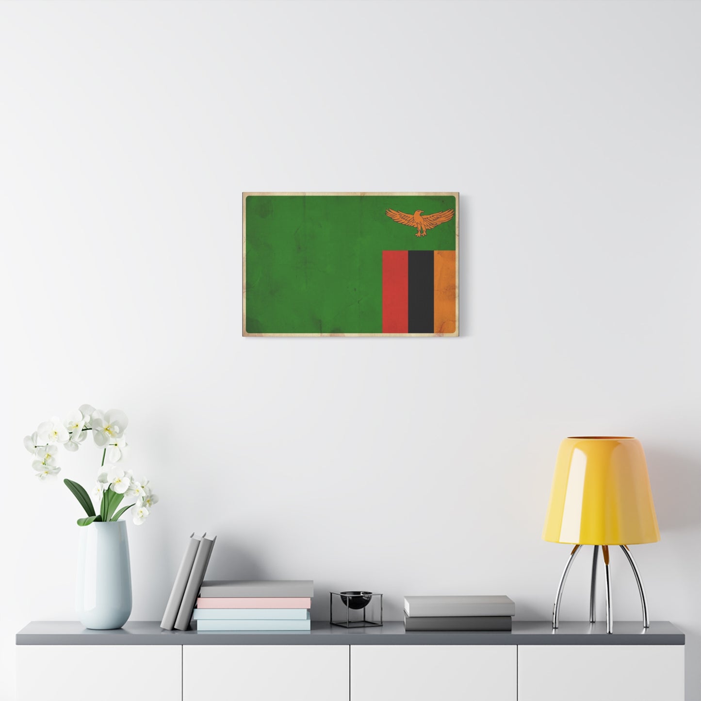 Zambia Flag Canvas Wall Art - Green Field, Orange Eagle, Red Black Gold Stripes - Vintage Patriotic Print - Living Room Wall Decor, Office Art - Bedroom Home Decoration - Bedroom Home Decoration