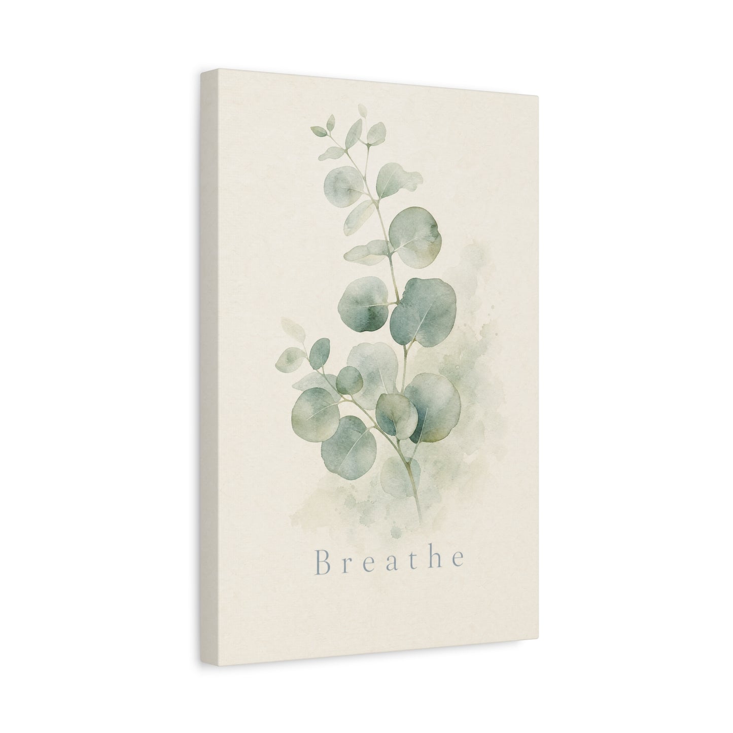 "Breathe" Eucalyptus Canvas Wall Art - Minimalist Botanical Sage Green Wall Decor - Watercolor Leaf Home Decoration - Bedroom Bathroom Spa Style - Calm Nature Print For Living Room - Ready to Hang