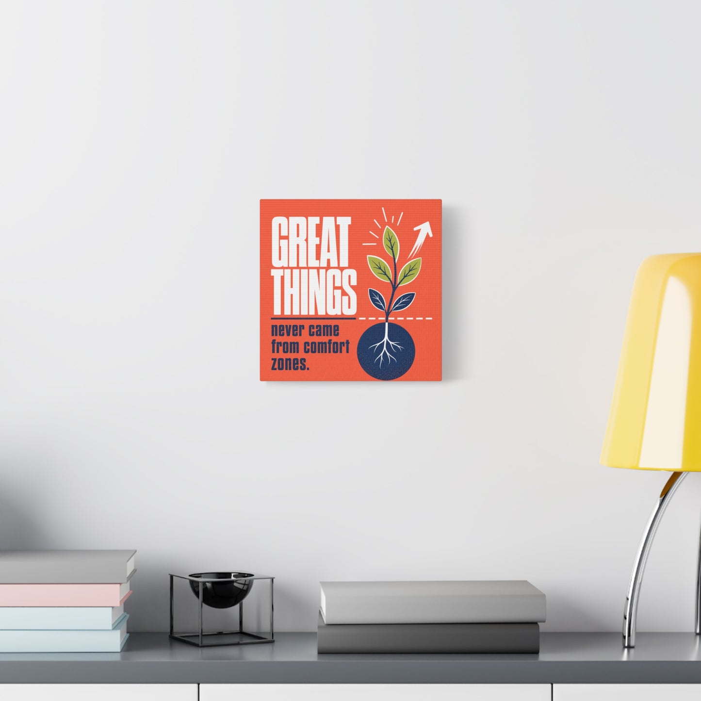 "Great Things Never Came From Comfort Zones" Typography Canvas Wall Art - Motivational Quote Print, Modern Orange Blue Office Decor, Bedroom Home Decoration - Office Wall Art - Bedroom Home Decoration