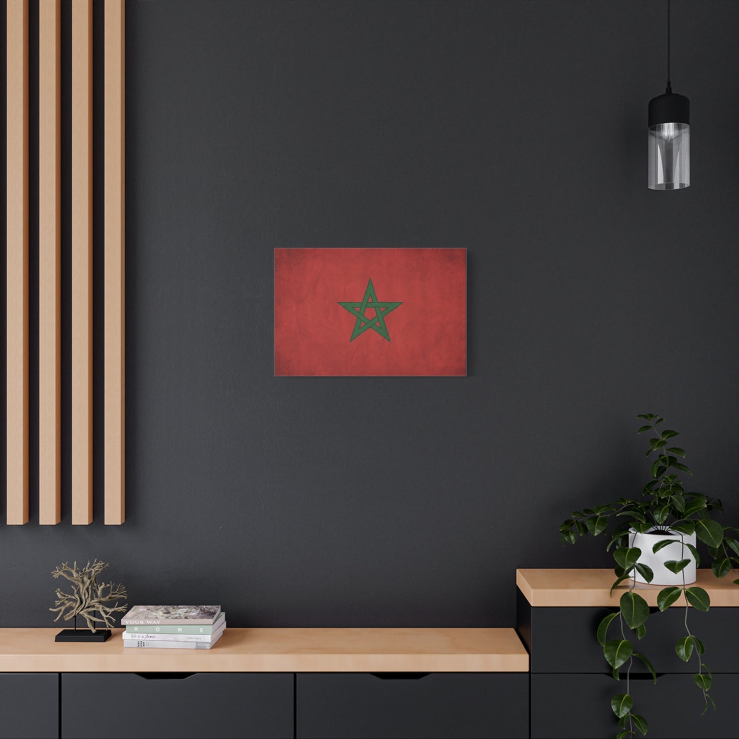 Morocco Flag Canvas Wall Art - Moroccan Red Green Pentagram Print, Vintage Textured National Decor - Modern Cultural Style - Living Room Wall Decor, Bedroom Home Decoration - Bedroom Home Decoration