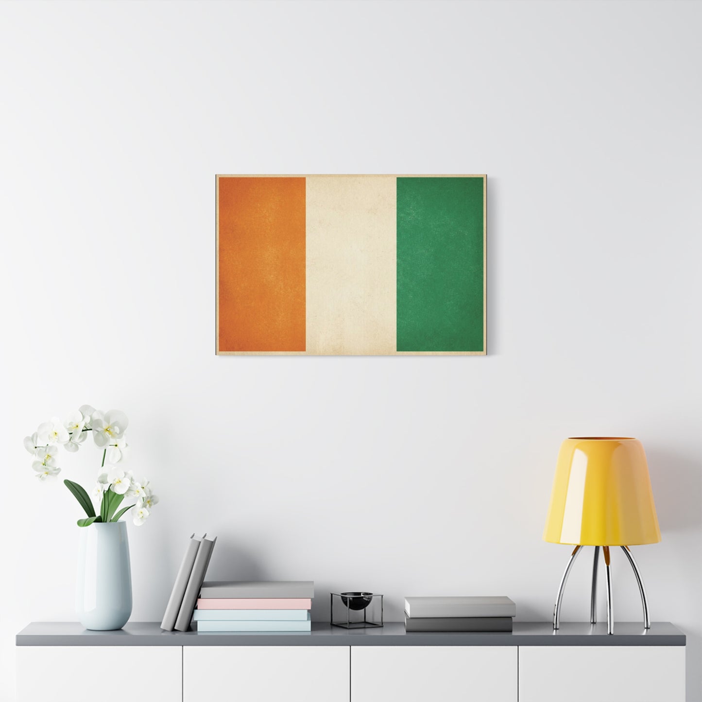 Irish Flag Canvas Wall Art - Vintage Tricolor Ireland Print, Green White Orange Decor - Minimalist Patriotic Artwork - Living Room Wall Decor, Bedroom Home Decoration - Bedroom Home Decoration