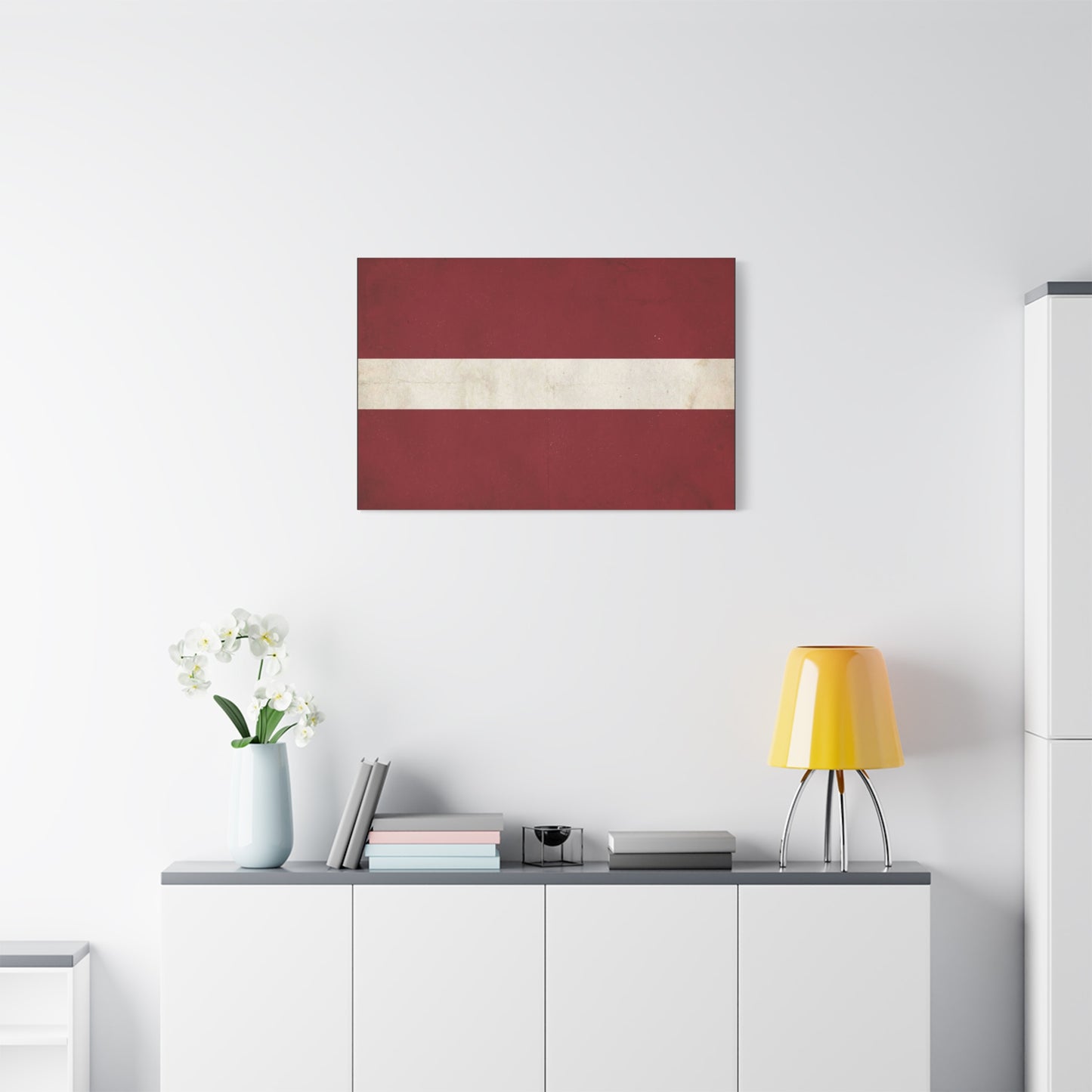 Latvia Flag Canvas Wall Art - Vintage Red White Horizontal Stripe Print, Distressed Patriotic Artwork - Minimalist Traditional Style - Living Room Wall Decor Bedroom Home Decoration - Ready to Hang