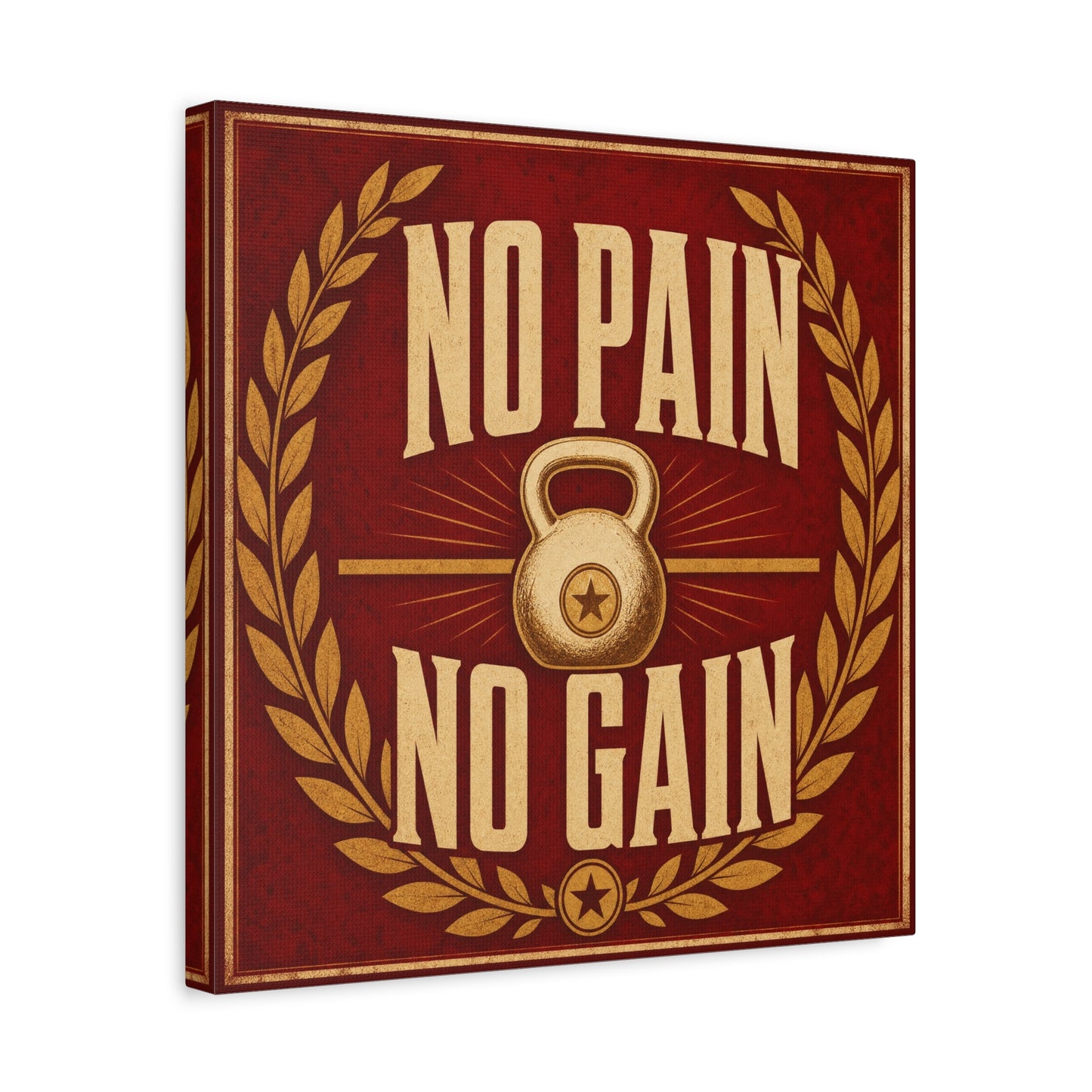 "No Pain No Gain" Kettlebell Canvas Wall Art - Vintage Gym Quote Decor, Rustic Typography Print, Motivational Fitness Poster Style - Room Decoration - Ready to Hang - Gym Wall Decor - HP Latex Print