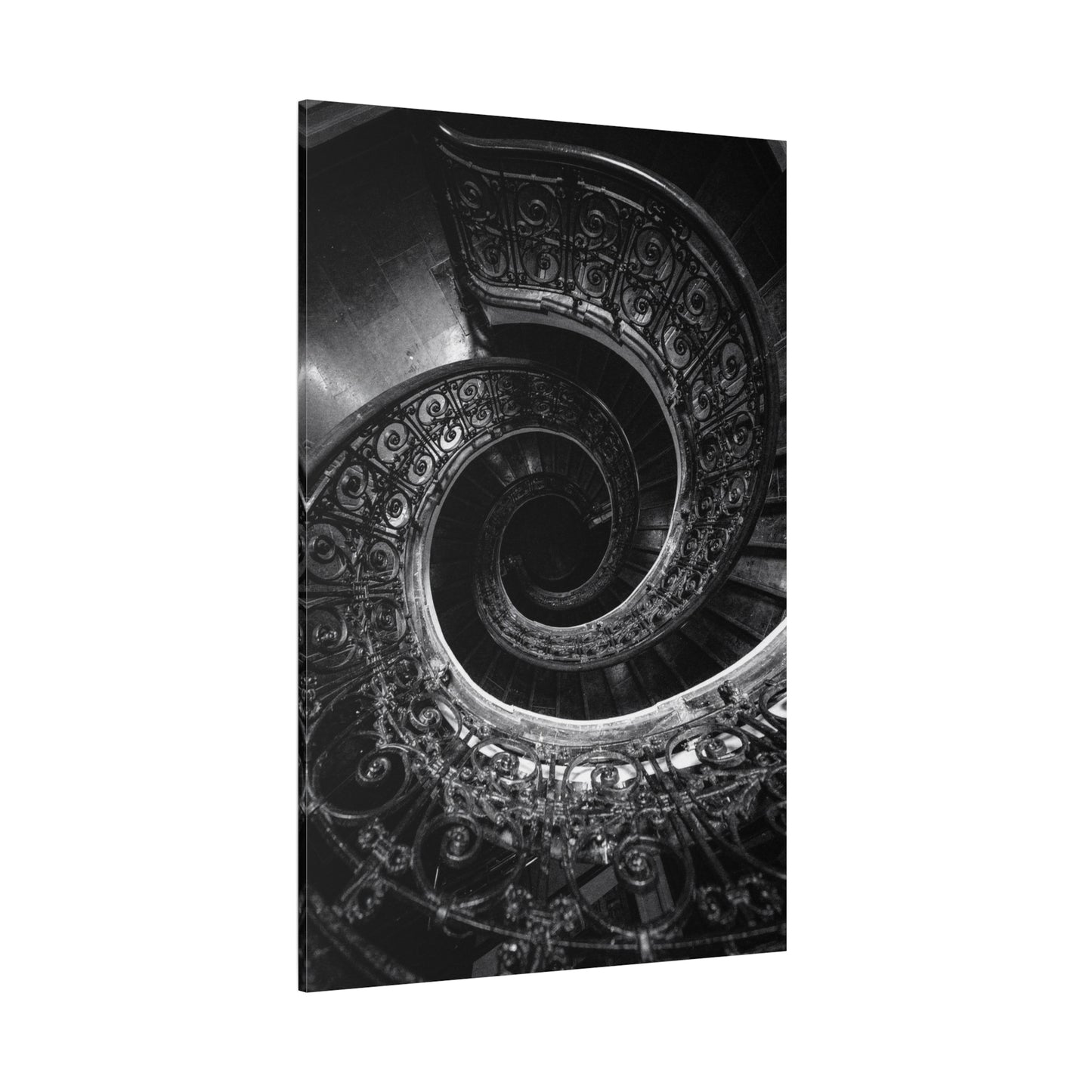 Black And White Spiral Staircase Canvas Wall Art - Architectural Art Print, Moody Monochrome Interior, Modern Minimalist Style - Office Wall Decor, Living Room Accent - Bedroom Home Decoration