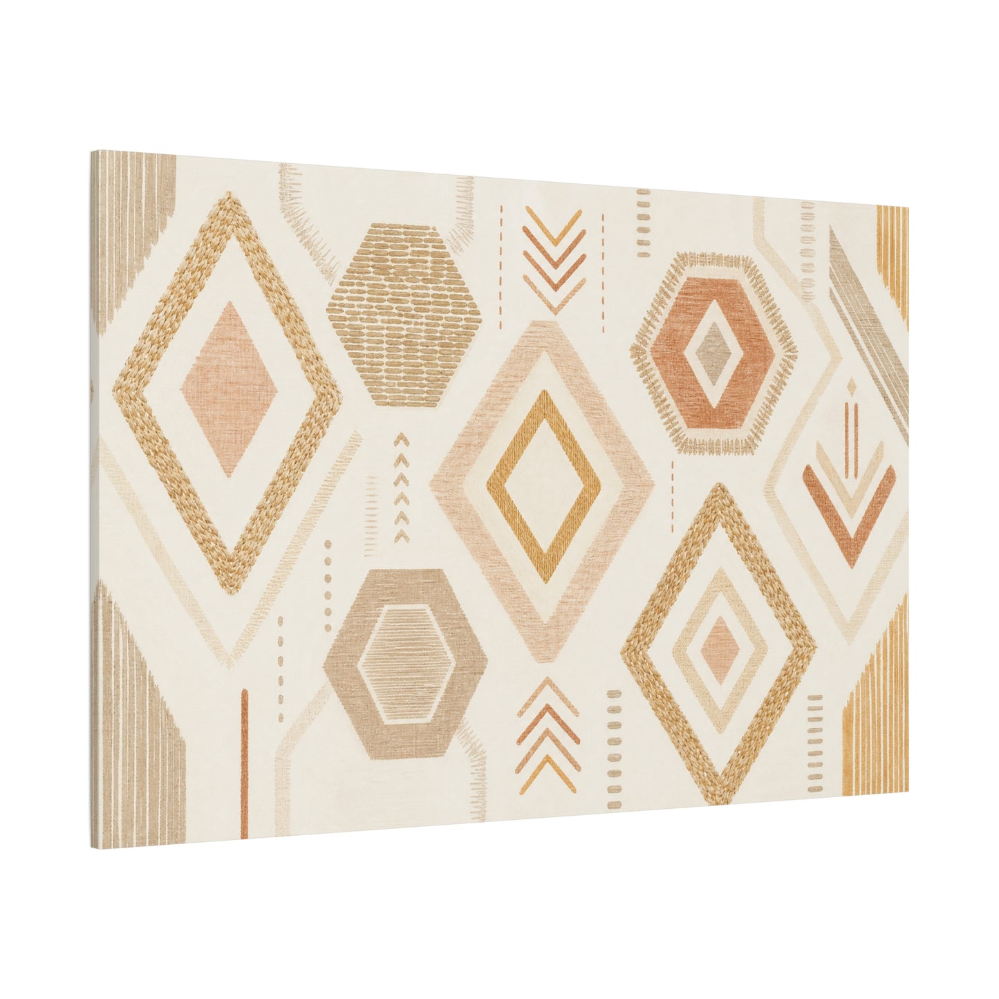Neutral Geometric Canvas Wall Art - Boho Diamond And Hexagon Abstract Pattern - Beige Terracotta Modern Decor - Minimalist Living Room Decoration, Bedroom Accent, Contemporary Office Style