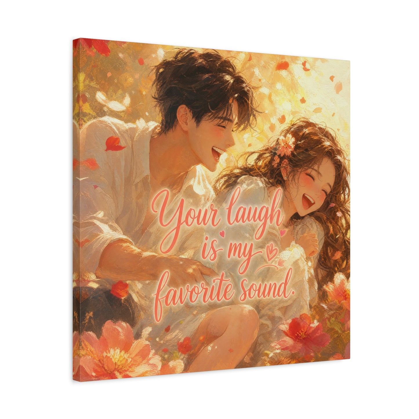 "Your Laugh Is My Favorite Sound" Romantic Couple Canvas Wall Art - Floral Love Quote Print - Warm Golden Painterly Style - Bedroom Wall Decor, Living Room Home Decoration - Bedroom Home Decoration