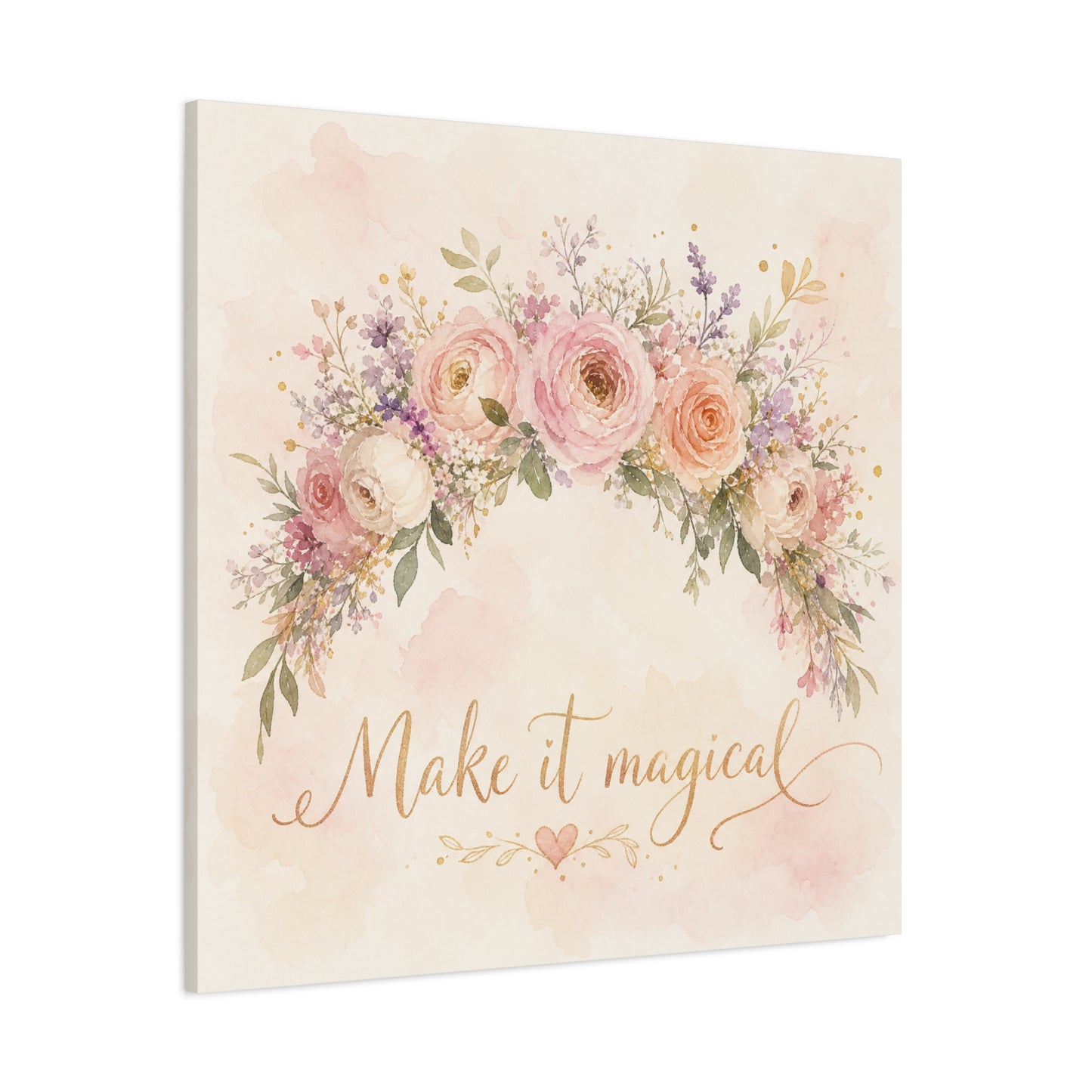 "Make It Magical" Floral Canvas Wall Art - Blush Rose Watercolor Quote Print, Pink Botanical Home Decor, Girls Bedroom Wall Decoration, Nursery Accent, Bohemian Living Room Style - Ready to Hang