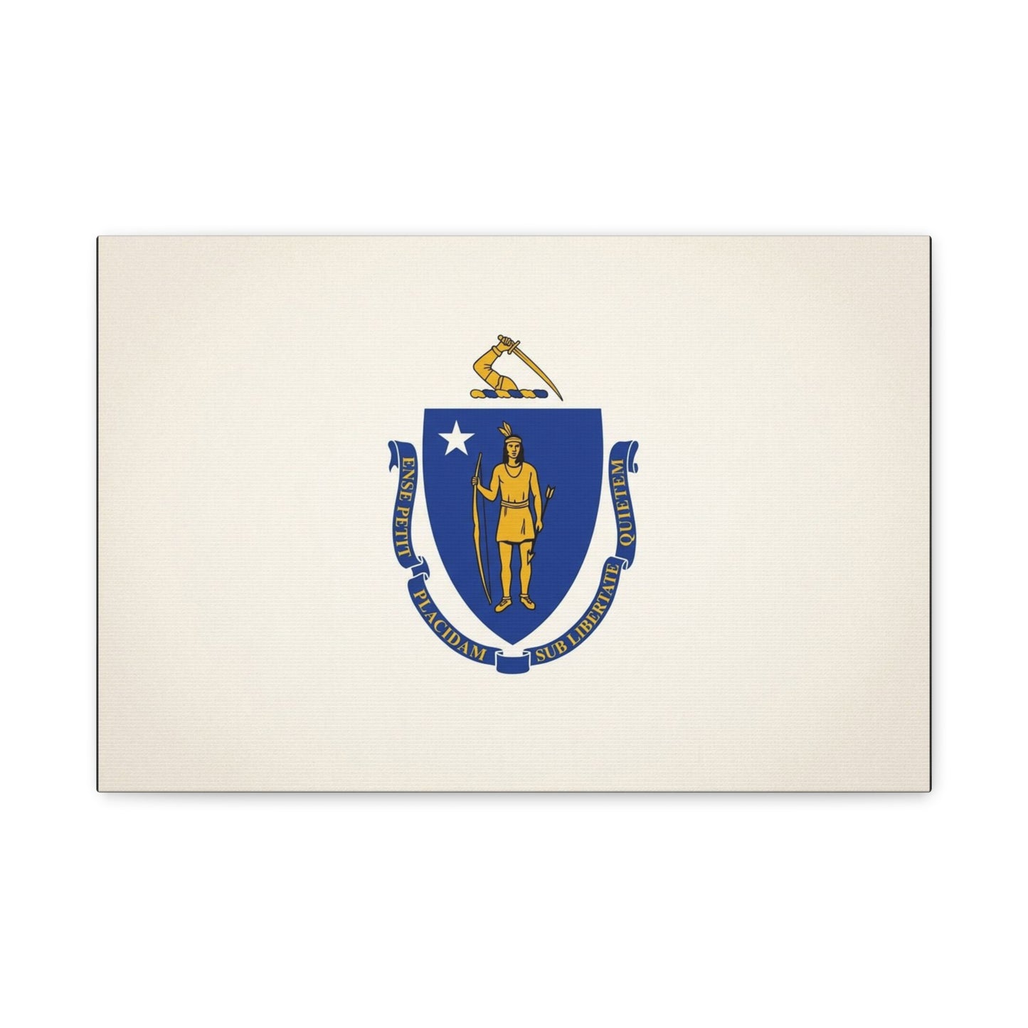 Massachusetts State Flag Canvas Wall Art - Ense Petit Placidam Sub Libertate Quietem - Blue Shield Native American Crest - Minimalist Patriotic Decor - Living Room Wall Decor - Bedroom Home Decoration