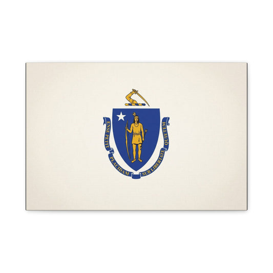 Massachusetts State Flag Canvas Wall Art - Ense Petit Placidam Sub Libertate Quietem - Blue Shield Native American Crest - Minimalist Patriotic Decor - Living Room Wall Decor - Bedroom Home Decoration