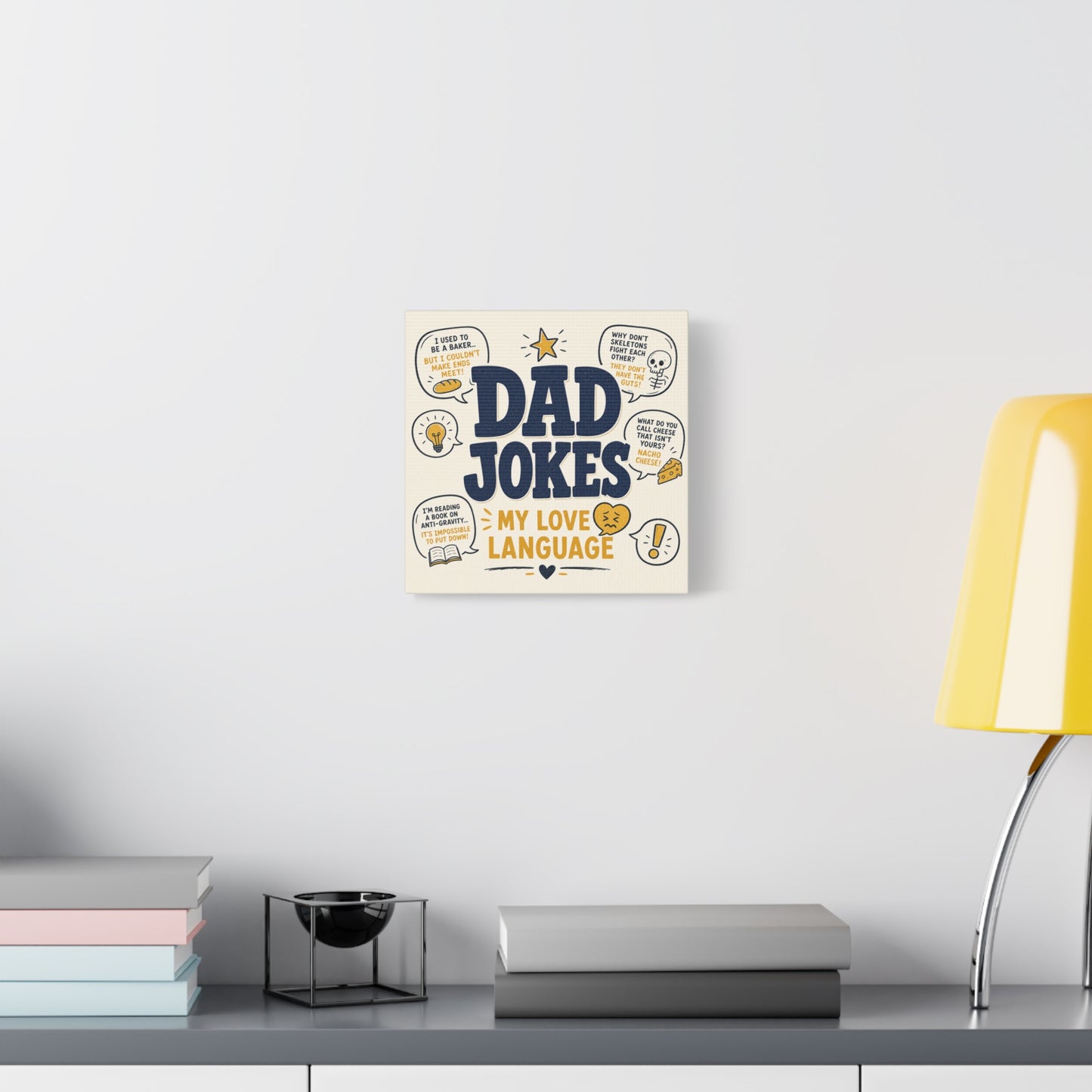 "Dad Jokes My Love Language" Funny Quote Canvas Wall Art - Pun Typography Print, Retro Humor Decor, Home Office Wall Decor, Man Cave Decoration, Novelty Room Accent - Ready to Hang - Ready to Hang