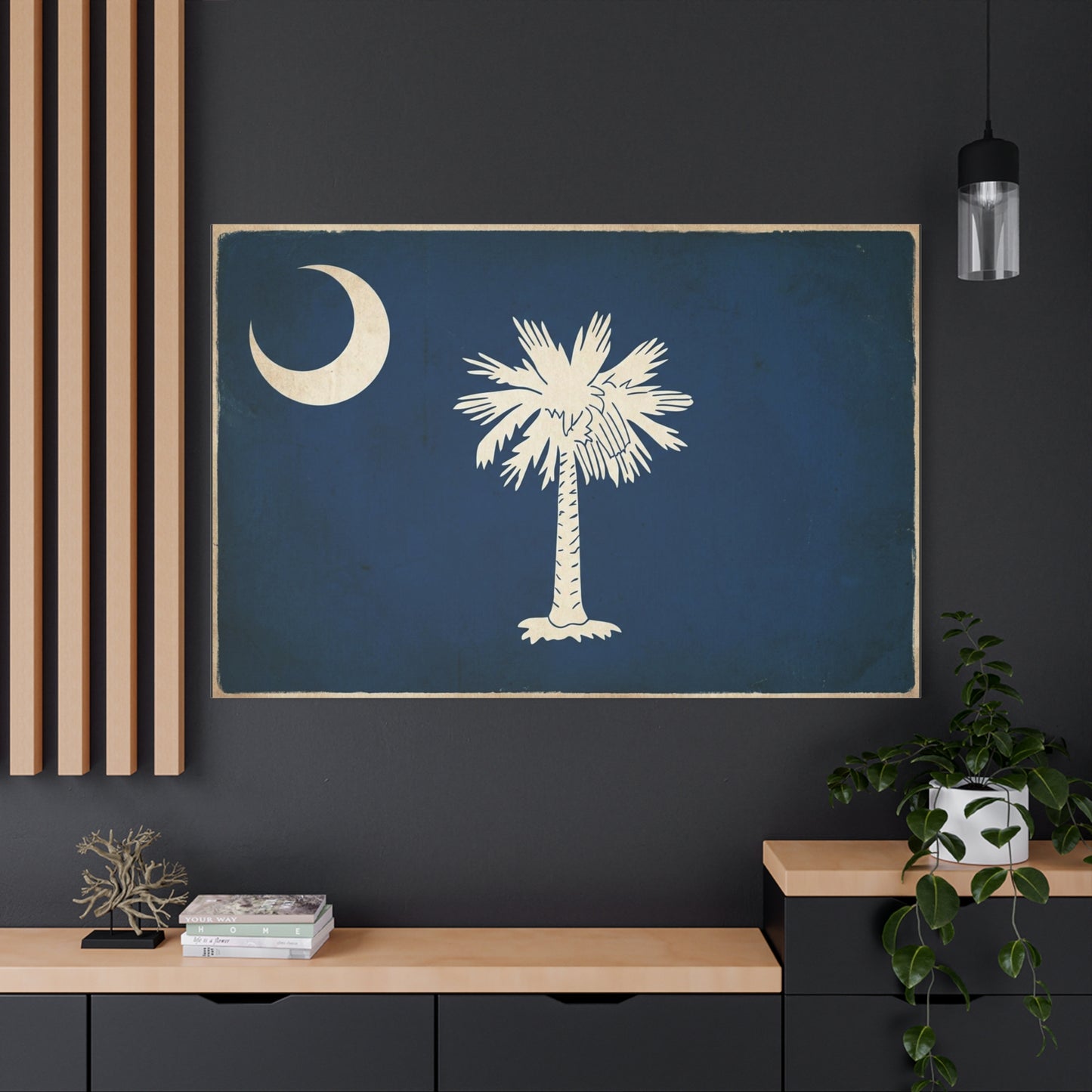 South Carolina Flag Canvas Wall Art - Crescent Moon Palmetto Tree Print, Vintage Navy State Decor - Rustic Patriotic Style - Living Room Wall Decor, Office Home Decoration - Bedroom Home Decoration