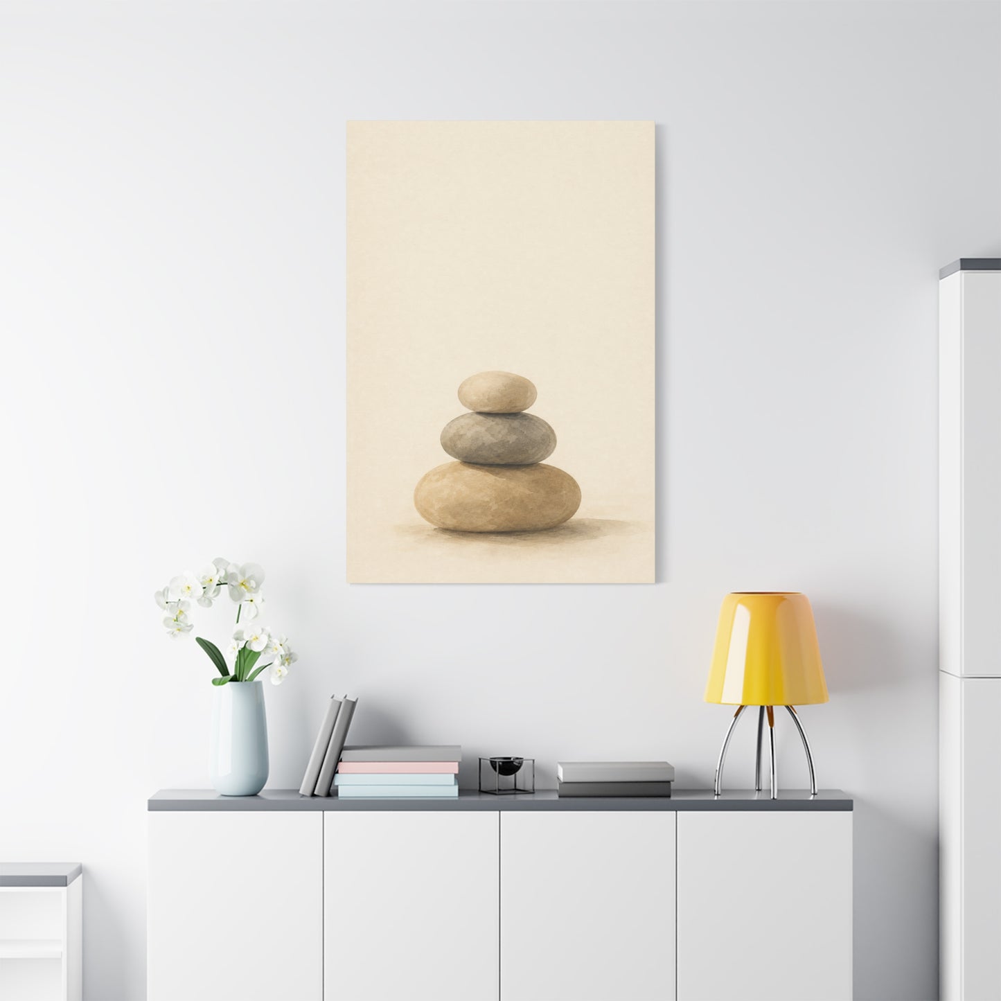 Stacked Zen Stones Canvas Wall Art - Minimalist Neutral Balance Painting, Calming Cotton Canvas Print - Contemporary Spa Style - Bedroom Wall Decor, Meditation Space Accent - Bedroom Home Decoration