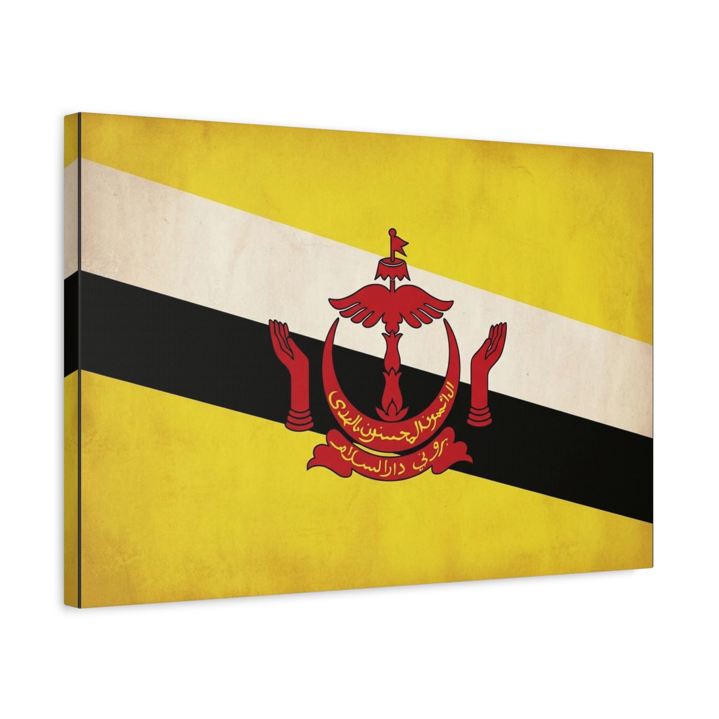 Brunei Flag Canvas Wall Art - Yellow White Black Banner, Red Crest Print - Vintage Patriotic Decor - Living Room Wall Decor, Bedroom Home Decoration - Bedroom Home Decoration - Modern Farmhouse Style
