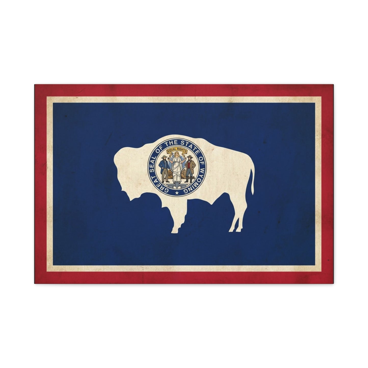 Wyoming State Flag Canvas Wall Art - Great Seal Of The State Of Wyoming Buffalo Print - Vintage Patriotic Western Decor - Rustic Americana Style - Living Room Wall Decor - Bedroom Home Decoration