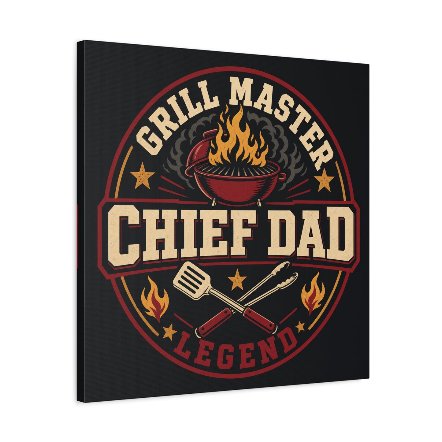 "Grill Master Chef Dad Legend" Canvas Wall Art - Vintage BBQ Typography Print, Rustic Kitchen Decor, Man Cave Wall Hanging, Retro Barbecue Poster Style Home Accent - Ready to Hang - Ready to Hang
